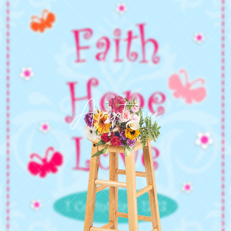 Aperturee - Blue 1 Corinthiars 13:13 Faith Hope Love Backdrop