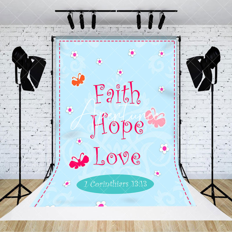 Aperturee - Blue 1 Corinthiars 13:13 Faith Hope Love Backdrop