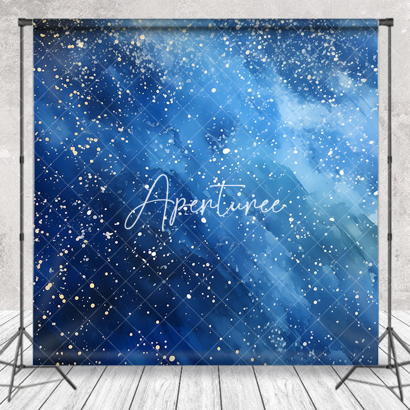 Aperturee - Blue Abstract Pattern Gold Dot Winter Photo Backdrop