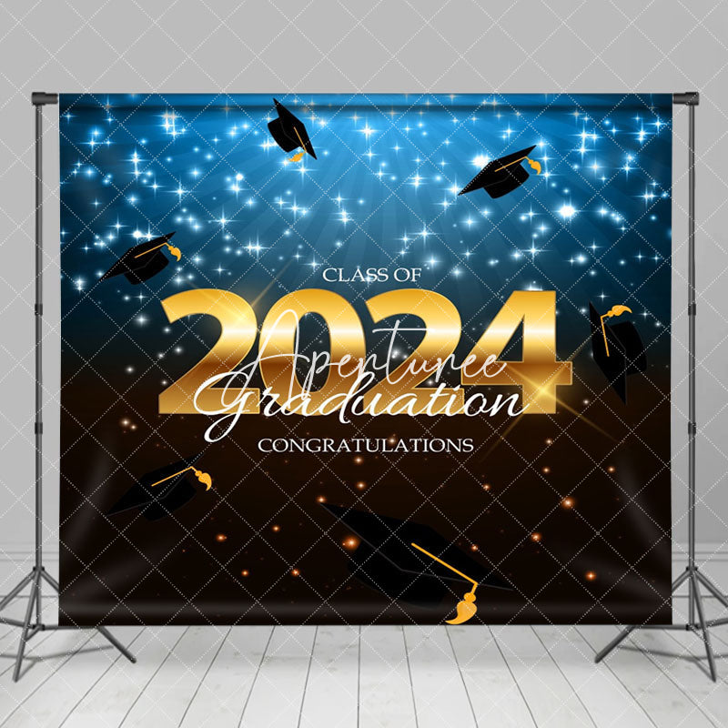 Aperturee - Blue And Black Stars Hat 2024 Graduation Backdrop