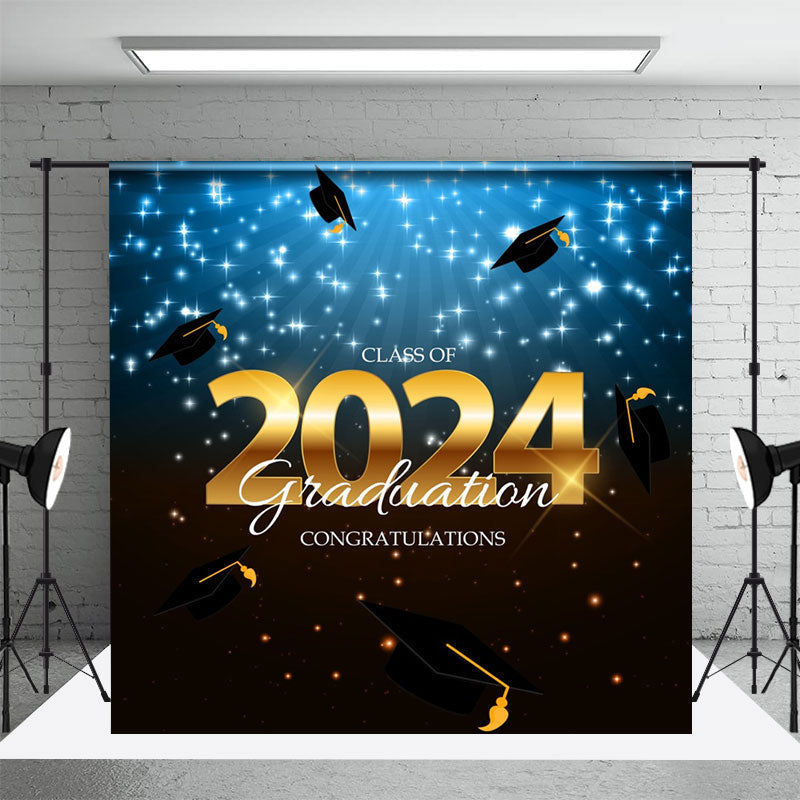 Aperturee - Blue And Black Stars Hat 2024 Graduation Backdrop