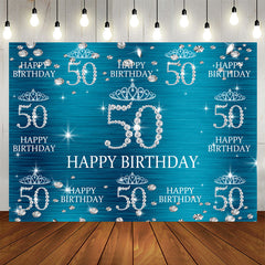 Aperturee - Blue And Glitter Bokeh Happy 50Th Birthday Backdrop