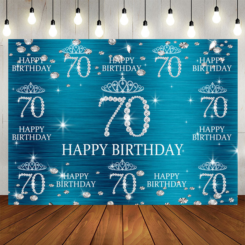 Aperturee - Blue And Glitter Crown Happy 70Th Birthday Backdrop