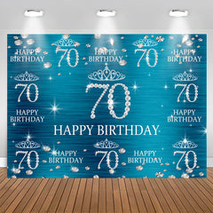 Aperturee - Blue And Glitter Crown Happy 70Th Birthday Backdrop