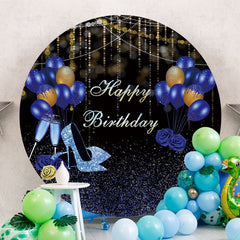 Aperturee - Blue And Gold Glitter Round Birthday Backdrop