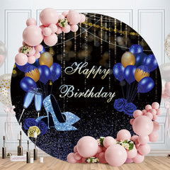 Aperturee - Blue And Gold Glitter Round Birthday Backdrop