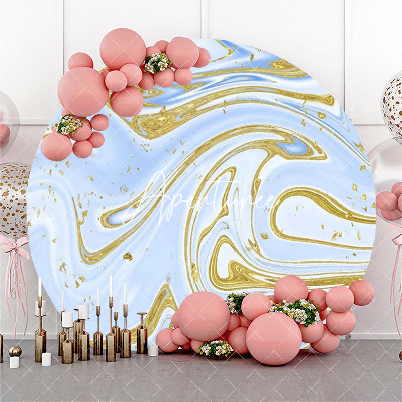 Aperturee - Blue And Golden Abstract Round Birthday Backdrop