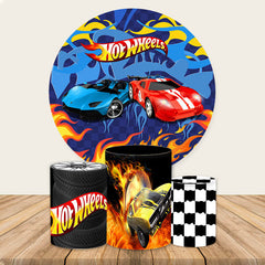 Aperturee Blue And Golden Themed Hot Wheels Round Backdrop Kit