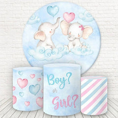 Aperturee Blue And Pink Elephant Round Baby Shower Backdrop Kit