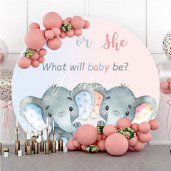 Aperturee Blue And Pink Elephants Round Baby Shower Backdrop