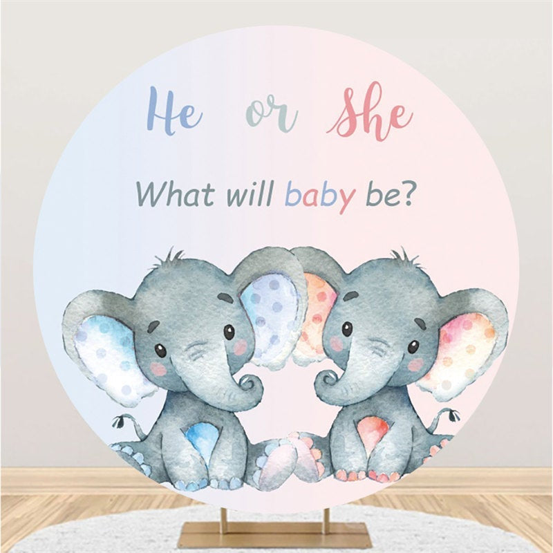 Aperturee Blue And Pink Elephants Round Baby Shower Backdrop