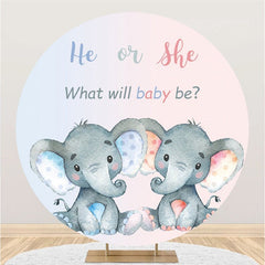 Aperturee Blue And Pink Elephants Round Baby Shower Backdrop