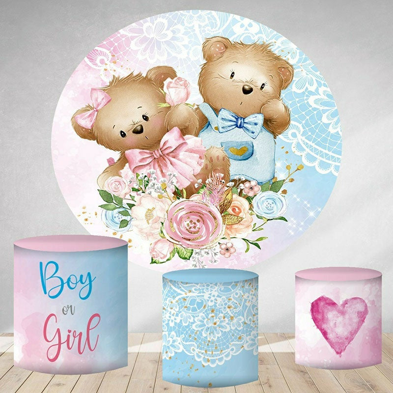 Aperturee Blue And Pink Teddy Bear Round Baby Shower Backdrop