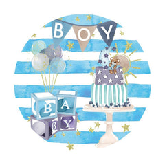 Aperturee - Blue And White Stripes Round Boys Baby Shower Backdrop