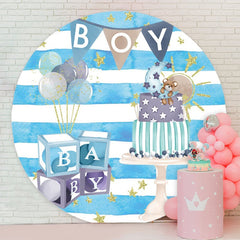 Aperturee - Blue And White Stripes Round Boys Baby Shower Backdrop