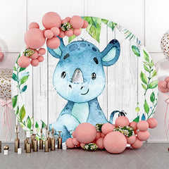 Aperturee - Blue Animal Leaf Wood Round Baby Shower Backdrop