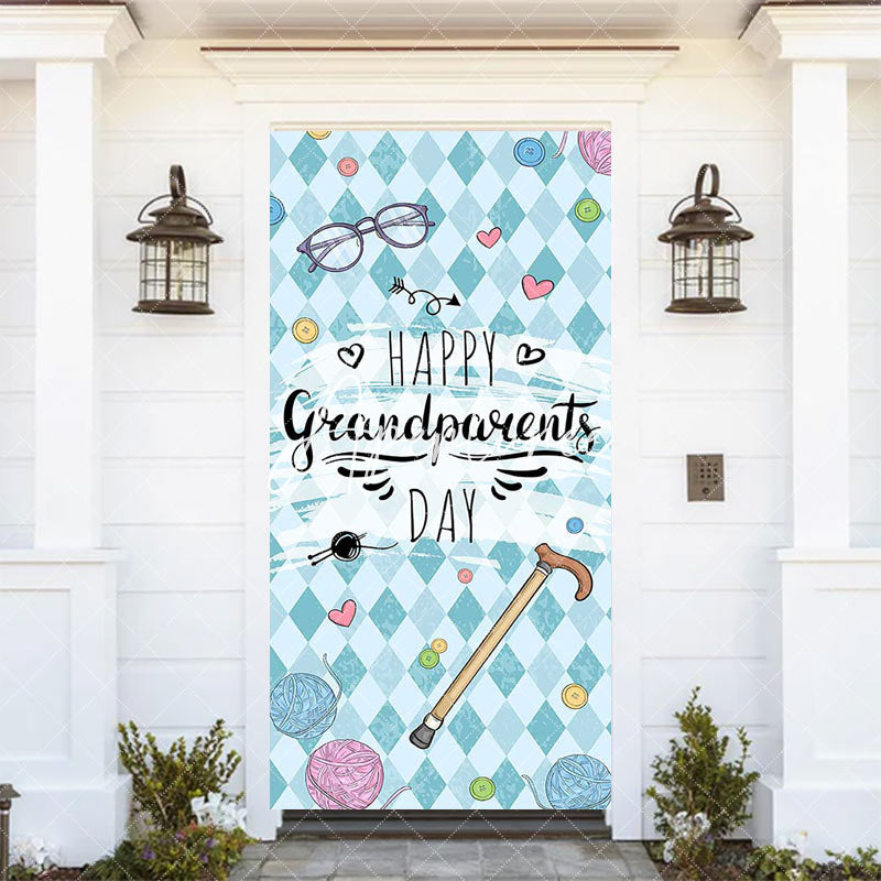 Aperturee - Blue Argyle Happy Grandparents Day Party Door Cover