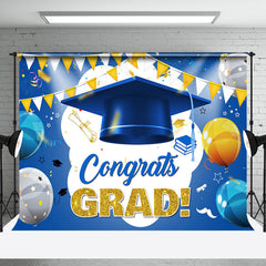 Aperturee - Blue Bachelors Cap Balloon Flag Graduation Backdrop