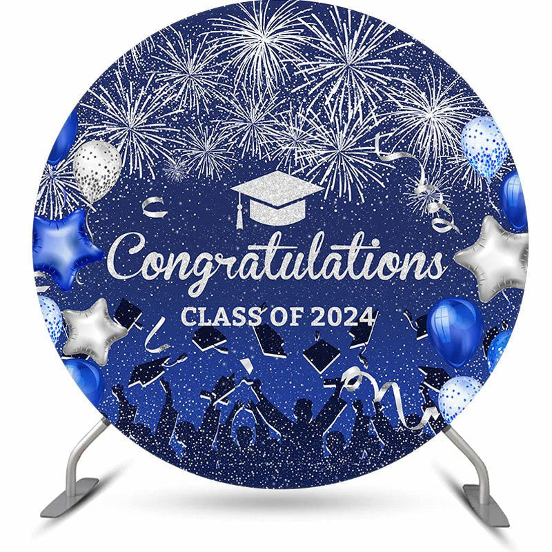 Aperturee Blue Balloon Congrats Class 2023 Grad Round Backdrop