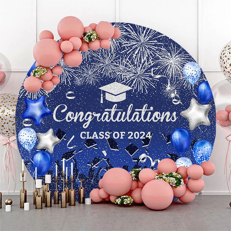 Aperturee Blue Balloon Congrats Class 2023 Grad Round Backdrop