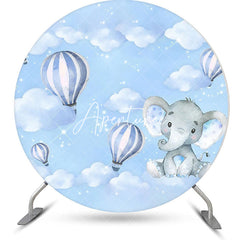 Aperturee - Blue Balloon Elephant Sky Round Baby Shower Backdrop