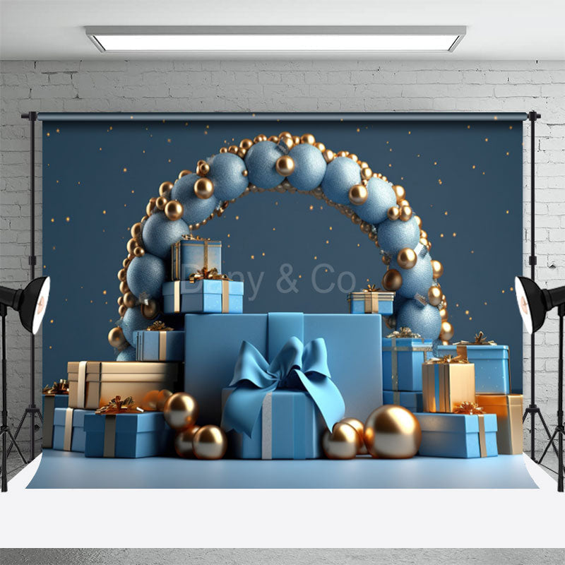 Aperturee - Blue Balloon Gifts Cake Smash Backdrop For Photo