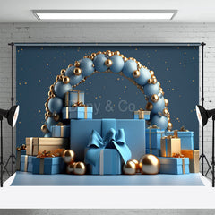 Aperturee - Blue Balloon Gifts Cake Smash Backdrop For Photo