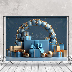 Aperturee - Blue Balloon Gifts Cake Smash Backdrop For Photo