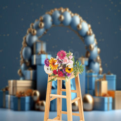 Aperturee - Blue Balloon Gifts Cake Smash Backdrop For Photo