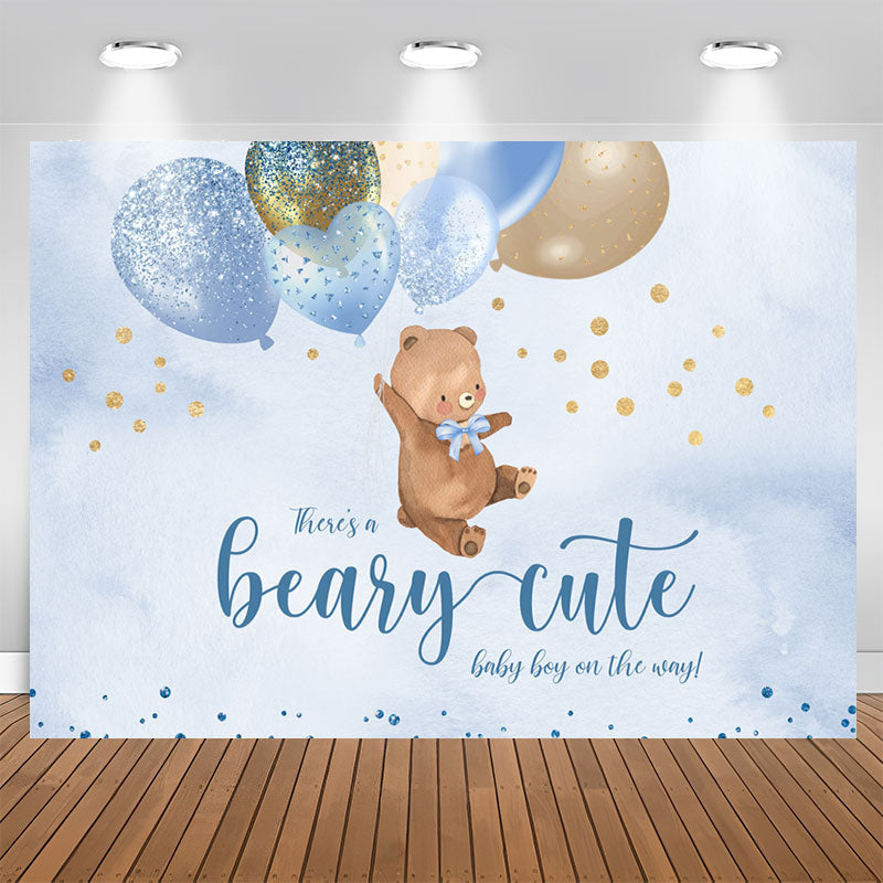 Aperturee - Blue Balloons and Cute Teddy Bear Baby Shower Backdrop