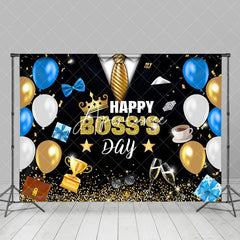 Aperturee - Blue Balloons Black Suit Happy Bosss Day Backdrop