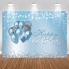 Aperturee - Blue Balloons Diamonds String Lights Happy Birthday Backdrop