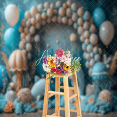 Aperturee - Blue Balloons Jellyfish Dolphin Cake Smash Backdrop