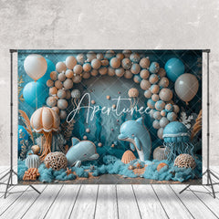 Aperturee - Blue Balloons Jellyfish Dolphin Cake Smash Backdrop