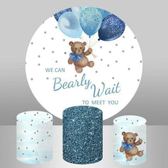 Aperturee Blue Balloons Round Teddy Baby Shower Backdrop Kit