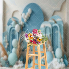 Aperturee - Blue Balloons Sky Summer Cake Smash Photo Backdrop