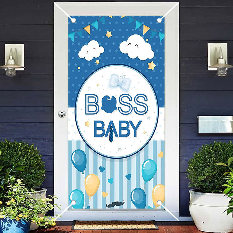 Aperturee - Blue Balloons Spots Boss Baby Shower Door Cover