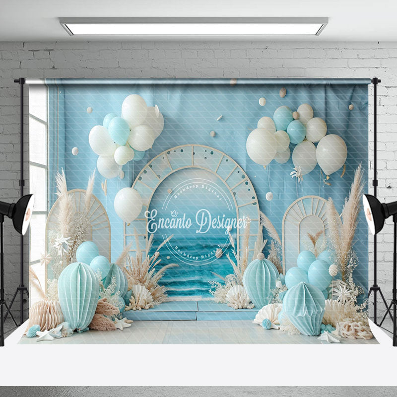 Aperturee - Blue Beach Balloons Summer Backdrop For Cake Smash