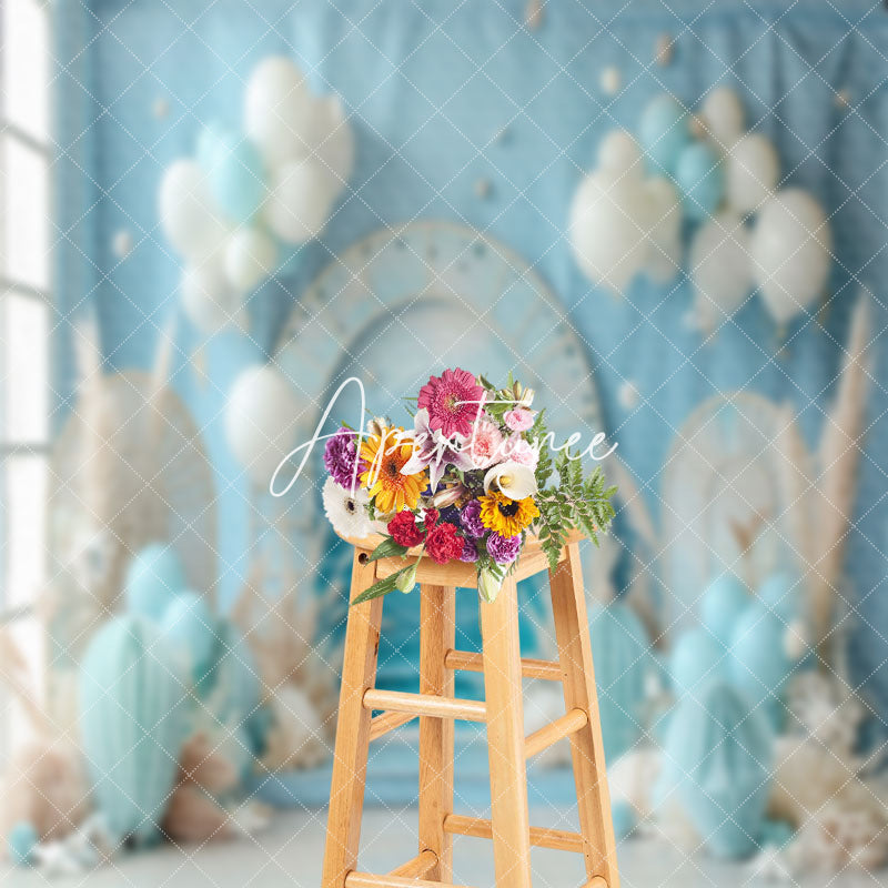 Aperturee - Blue Beach Balloons Summer Backdrop For Cake Smash