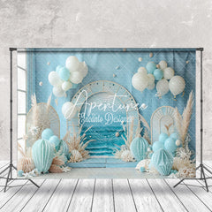 Aperturee - Blue Beach Balloons Summer Backdrop For Cake Smash