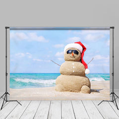 Aperturee - Blue Beach Sandy Snowman Christmas In July Backdrop