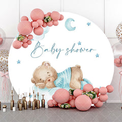 Aperturee - Blue Bear Cloud Moon Star Round Baby Shower Backdrop