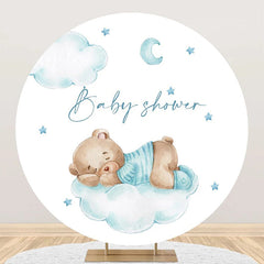 Aperturee - Blue Bear Cloud Moon Star Round Baby Shower Backdrop