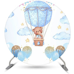 Aperturee - Blue Bear Hot Air Balloon Circle Birthday Backdrop