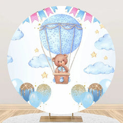 Aperturee - Blue Bear Hot Air Balloon Circle Birthday Backdrop