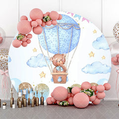 Aperturee - Blue Bear Hot Air Balloon Circle Birthday Backdrop