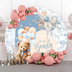 Aperturee - Blue Bearly Wait Floral Round Baby Shower Backdrop