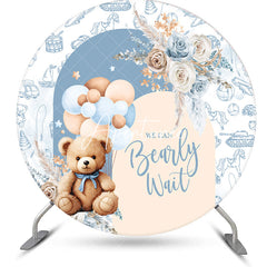 Aperturee - Blue Bearly Wait Floral Round Baby Shower Backdrop