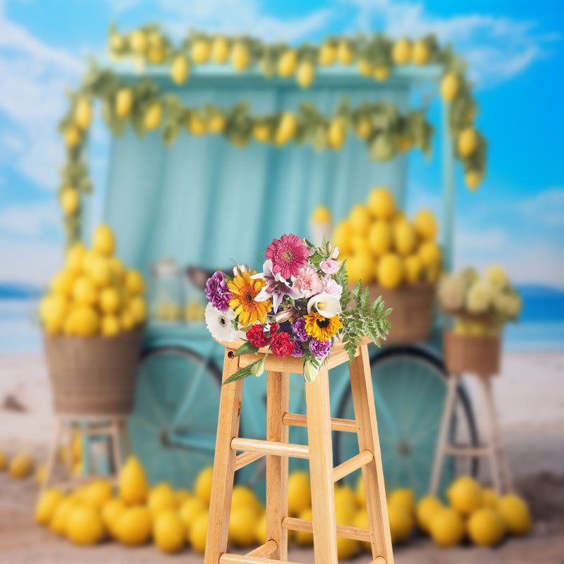 Aperturee - Blue Bicycle Cupboard Lemons Sky Photo Backdrop