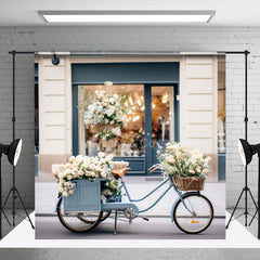 Aperturee - Blue Bicycle Florist Spring Photography Backdrop